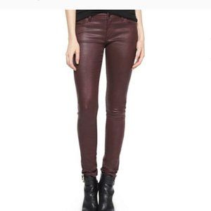 Burberry Brit Maroon Waxed Leather Skinny Jeans